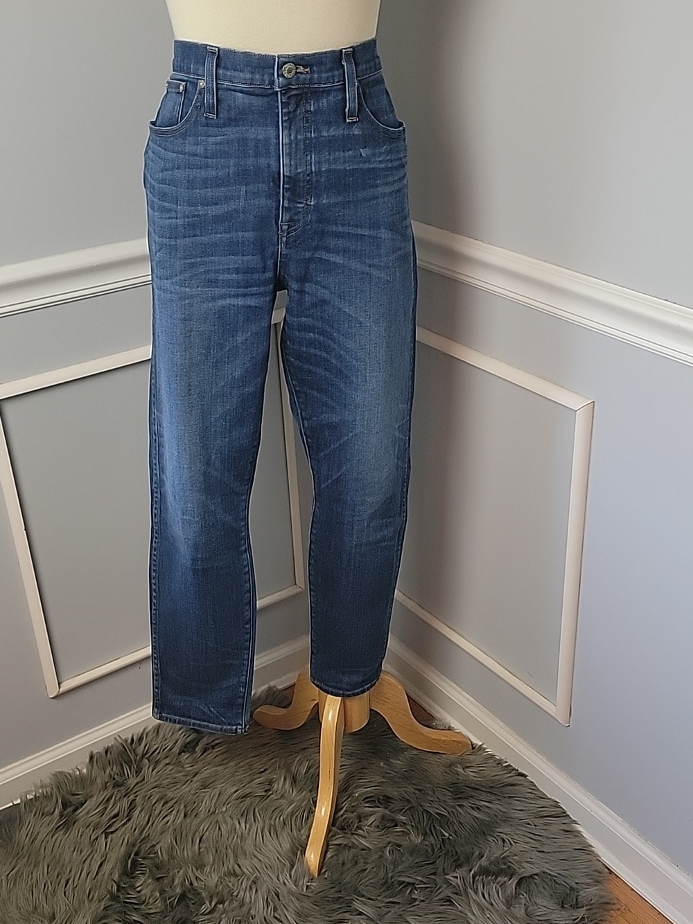 POINT SUR X‎ J.CREW Medium Wash Stretch Skinny Whiskered High Waisted Jeans 32